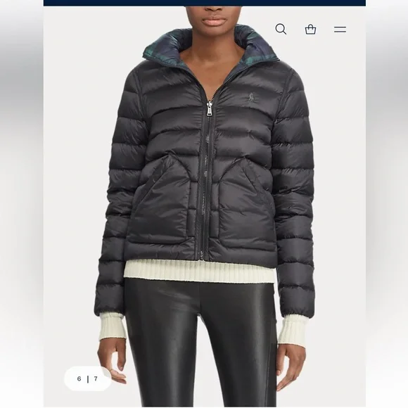 Polo Ralph Lauren- Reversible Blackwatch Plaid Puffer Jacket, Black, Size L, EUC - Picture 2 of 15